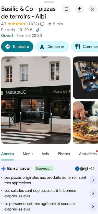 Fiche Google Maps de Basilic & Co avec +580 nouveaux avis