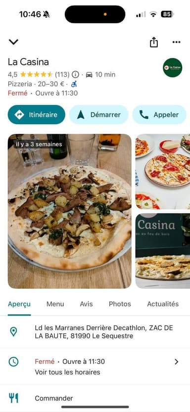 Fiche Google Maps de La Casina avec 113 avis